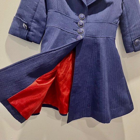 Vintage Anthropologie Tulle A Line Jacket Navy Blue Chevron - Picture 5 of 9